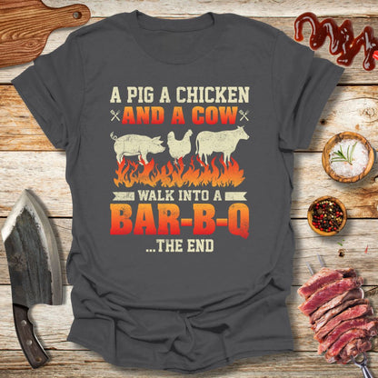 A Pig A Chicken and a cow walk into a bar - b - q T-Shirt - The Cavemanstyle