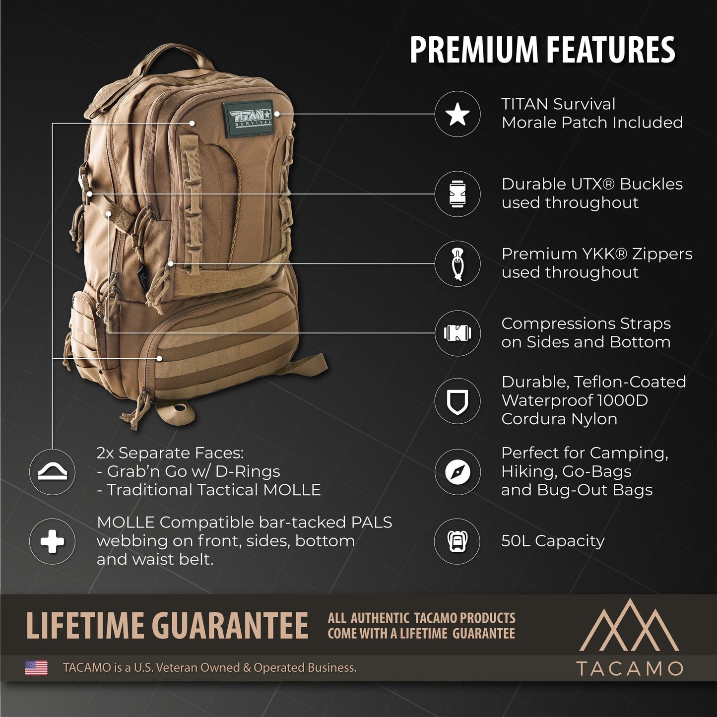 BC50 50L 72 - Hour Tactical Backpack - The Cavemanstyle