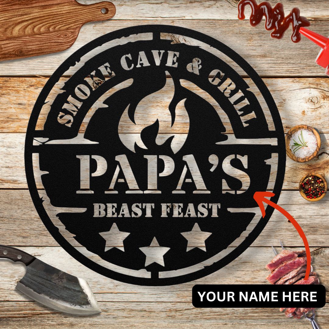 Caveman personalized Metal Sign "Smoke Cave & Grill - The Cavemanstyle