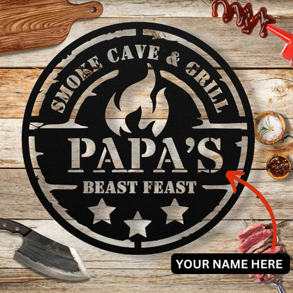 Caveman personalized Metal Sign "Smoke Cave & Grill - The Cavemanstyle