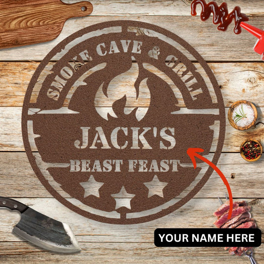 Caveman personalized Metal Sign "Smoke Cave & Grill - The Cavemanstyle