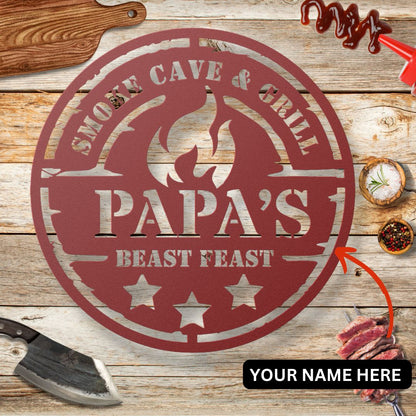 Caveman personalized Metal Sign "Smoke Cave & Grill - The Cavemanstyle